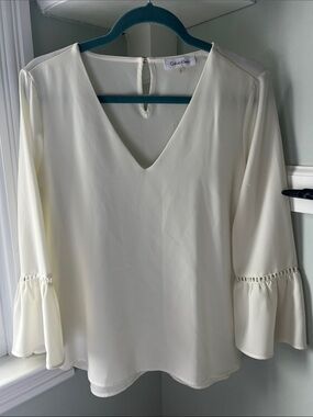 Calvin Klein Ivory V-Neck Bell Sleeve Blouse